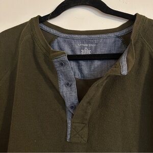 Lands End Thermal Waffle Long Sleeve Henley Hunter Green men’s XL 46-48